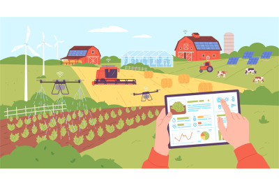 Smart farming management. Digital control agriculture and weather moni