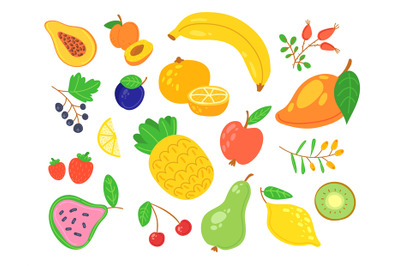 Doodle tasty vitamin fruits. Cute fruit vitamins detox, organic health