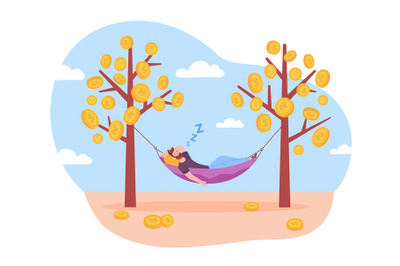 Relaxing on money tree. Independent employee or business man relax in