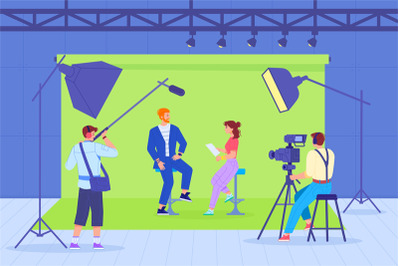 Tv studio backstage. Stage television show, recording news journalist