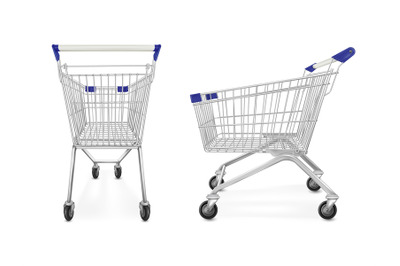 Realistic supermarket trolley. 3d empty pushcart supermarket retail, s