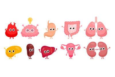 Internal organs characters. Cartoon healthy human organ cute comic cha