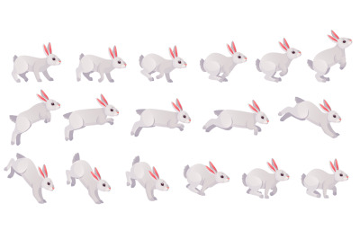 Rabbit animation. Bunny jump or animated running motion cycle for 2d g