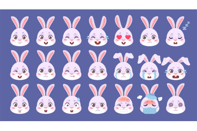 Rabbit emoji. Bunny emoticon, hare face emotion cute easter animal exp