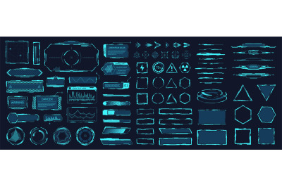 Scifi elements. Hud screen futuristic science element, mega tech holog