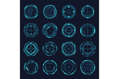 Collimator sight. War sci-fi focus camera, hud aim control target comp