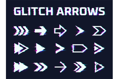 Glitch arrows. Glitched directional movement arrow, hud hologram cyber