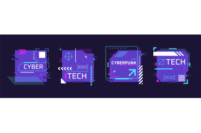 Glitch hud banners. Glitchy poster techno art cyberpunk concept, futur