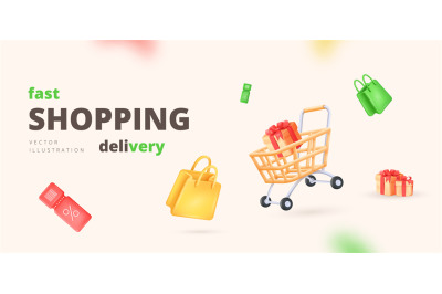 3d discounted shipping. Online shopping promotion banner&2C; shop logisti