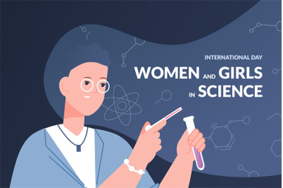 Day of women scientist. International celebration girl in science, you