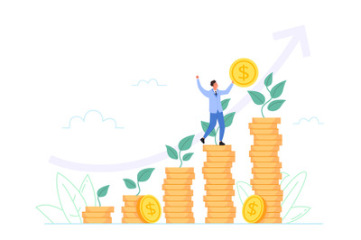 Steps coins growth. Growing savings, increase investment age indian ru