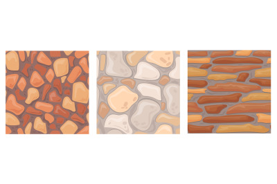 Cartoon stone tile. Game pavement wall texture, rock ground fossil flo