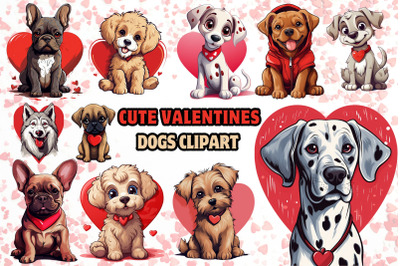 Cute Valentine&#039;s Day Puppy Dogs Clipart