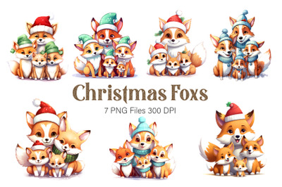 Cute Foxs With Christmas Santa Hat. Stickers.