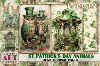 St Patrick&#039;s Day animals Junk Journal Kit,Collage Pages