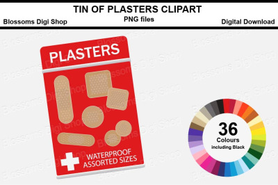 Tin of Plasters Sticker Clipart, 36 files, multi colours