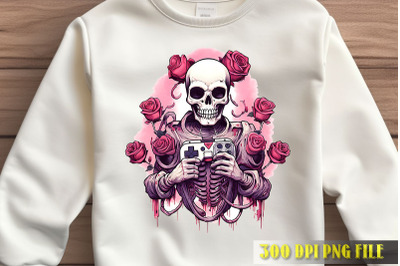 Couple Skulls Pink Roses