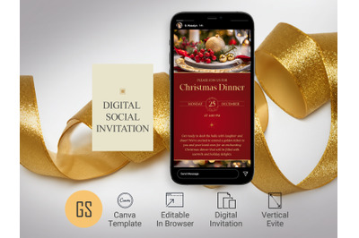 Christmas Dinner Digital Invitation Template V2 | Canva Template