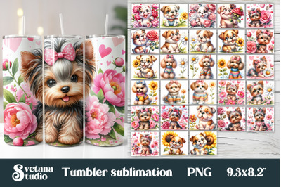 Funny bulldog dog flower tumbler bundle sublimation