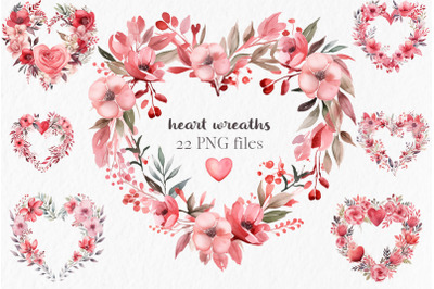 Valentines wreath watercolor hearts