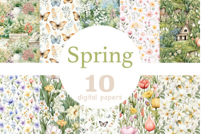 Spring Seamless Pattern Set | Spring Digital Paper JPEG