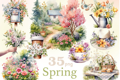 Spring Watercolor Clipart Bundle | Farm PNG Set