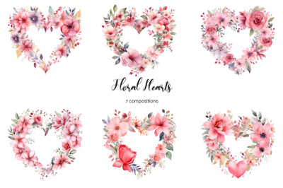 Watercolor floral hearts clipart. Heart with flowers clip art