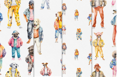 Fashion dogs seamless patterns