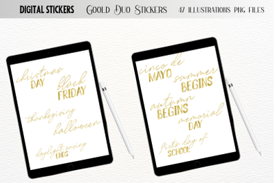 Gold Basic Planner Words, Duo Stickers