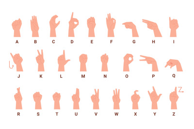 Deaf language. Deaf-mute alphabet hand signs for inclusive people comm