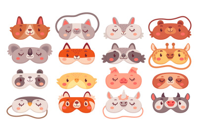 Dreaming masks. Blindfold with drawing cute animal or cat face, eyemas