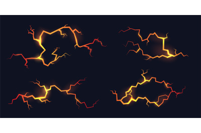 Glowing cracks. Volcanic crack, liquid molten lava or glow magma, ston