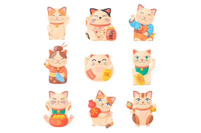 Lucky cats. Traditional japanese cat statuettes&2C; maneki neko japan kit