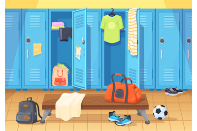 School changing room. University locker gym rooms, dressing storage fo