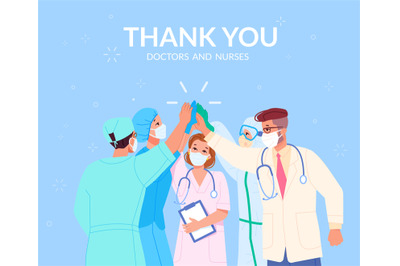 Doctors giving five. Medicals team give 5, happy teamwork congratulati