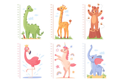 Animal growth rulers. Baby kid height measure short or tall meter kind