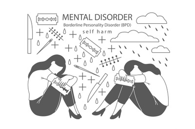 Depressed adult woman with Borderline personality disorder sits in the