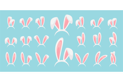 Easter bunny ears set isolated. White hare ears collection. Funny cart