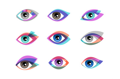 Eye logo collection. Eyes graphic symbols, healthy vision and creative