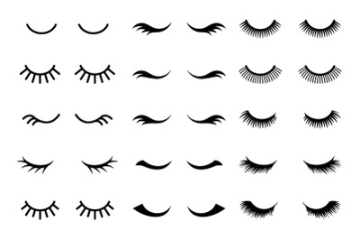 Eyelashes logo vector set isolated on white background, closed eyes ic