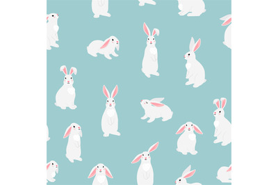 Funny bunny pets seamless pattern. Chinese new year symbol. White furr