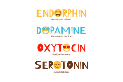 Hormones colorful typography banner isolated on white. Endorphin, dopa