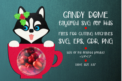 Husky Dog in a Cup | Candy Dome | Christmas Ornament | Paper Craft Tem