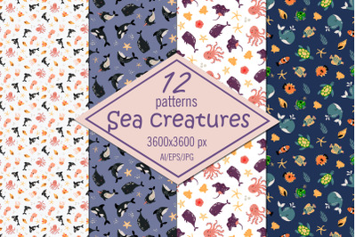 Sea animals- digital paper/seamless patterns