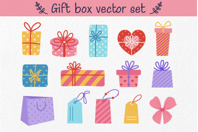 Gift box vector set, flat cartoon present SVG, PNG