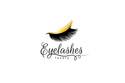 Long black lashes vector illustration in modern style. Eyelash extensi