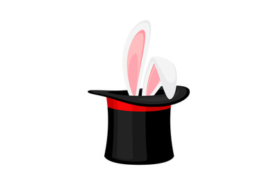 Magician hat with bunny ears. Circus show with magic hat and rabbit