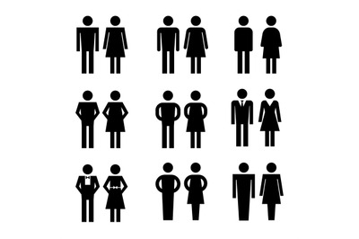Public toilet vector signs. Woman and man hygiene washrooms symbols. B