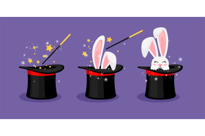 Wizard conjure cylinder. Magic hat with bunny ears vector illustration