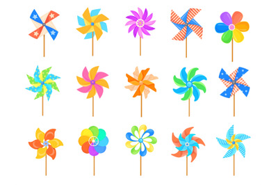 Cartoon pinwheel. Paper propller kid toy, set color windmills baby joy